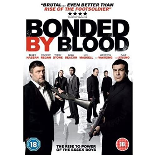 Bonded By Blood" DVD cover featuring six men in suits, some with guns.