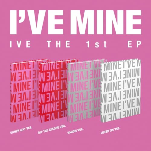 IVE’s “Mine” EP CD cover with stacked cases and red text.