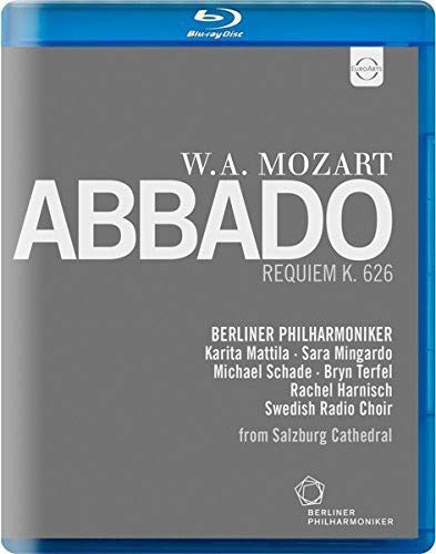 Blu-ray case for Mozart's Requiem, featuring white text on a dark background.
