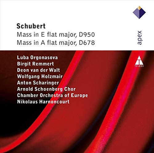 CD cover for Schubert Masses, featuring red abstract shapes and text.