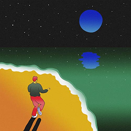 CD cover art: person on beach looking at a blue moonlit sea.