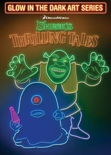Shrek and a blue creature outlined in glowing neon art.