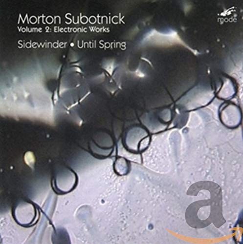 CD cover for Morton Subotnick’s “Electronic Works, Volume 2” with abstract swirls.