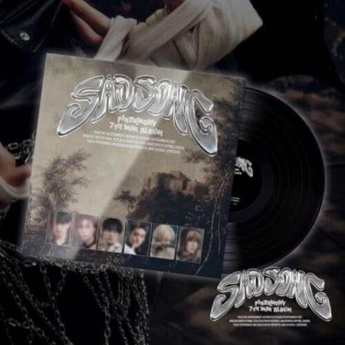 P1harmony “Sad Song” vinyl record with album cover and portraits.