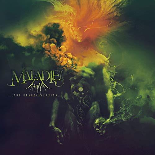 Dark, swirling abstract art with glowing orange and green hues, album cover.