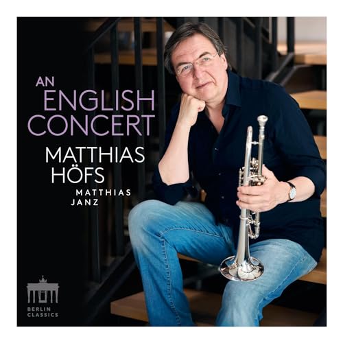 Man with trumpet on album cover, titled "An English Concert.