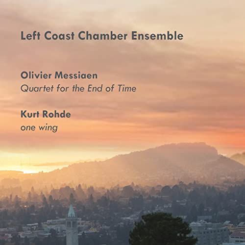 CD cover with sunset landscape and text: Messiaen, Rohde, Left Coast Ensemble.