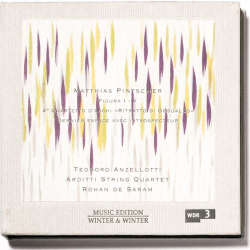 CD cover with purple and yellow abstractCSS vertical brushstrokes and artist names.