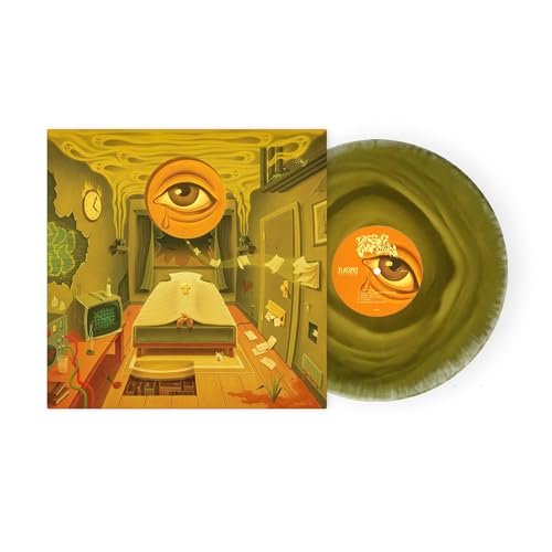 Vinyl record with illustrated cover featuring an eye and surreal room scene.