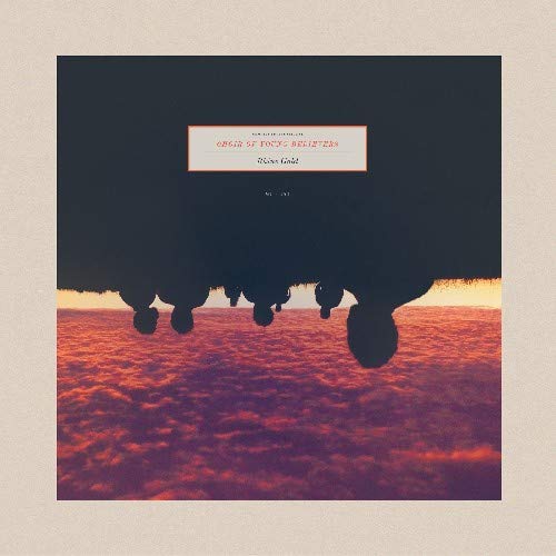 Vinyl cover showing silhouetted figures upside down above a sunset cloudscape with text overlay.