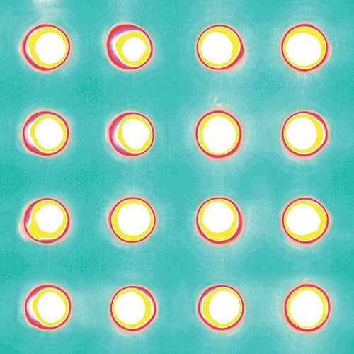 Abstract album cover with repeating circular shapes on a teal background.