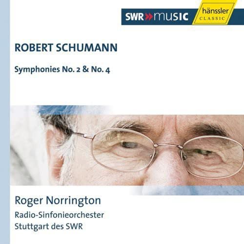 CD cover for Schumann symphonies, featuring conductor Roger Norrington’s portrait.