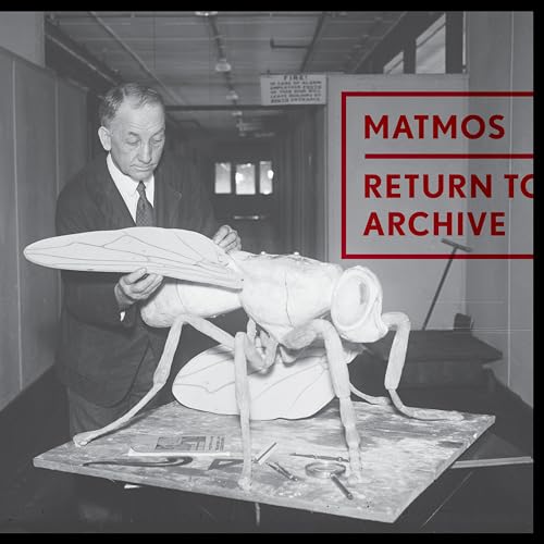 Matmos album cover: man with large, white insect sculpture.