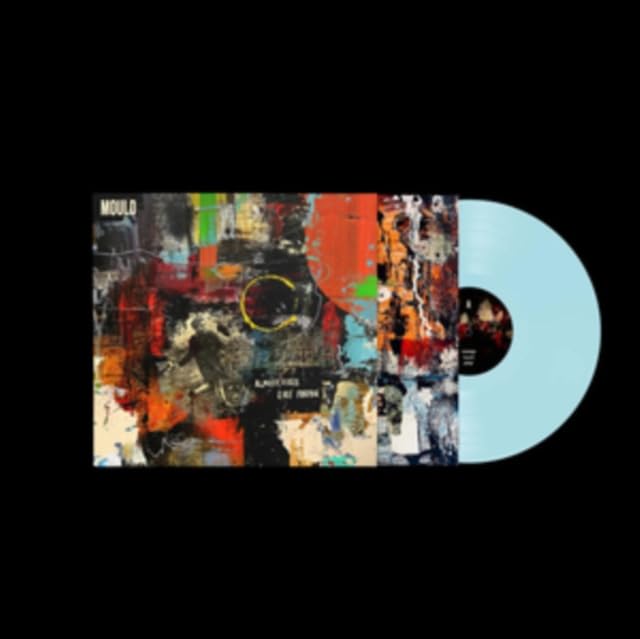 Mould album cover with abstract paint and a light blue vinyl record.