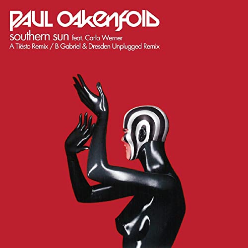 Red album cover featuring a glossy black figure with a spiral headpiece.