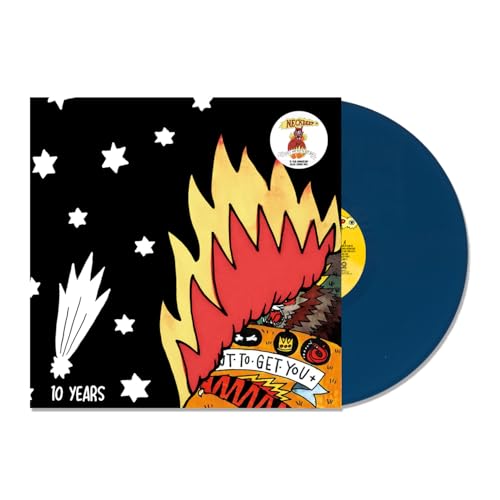 Neck Deep vinyl record with colorful illustrated cover and blue disc.