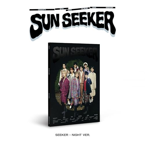 Cravity’s “Sun Seeker” album cover featuring nine members in outdoor setting.