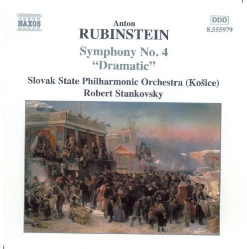 CD cover for Anton Rubinstein’s Symphony No. 4 with a painting of a city scene.