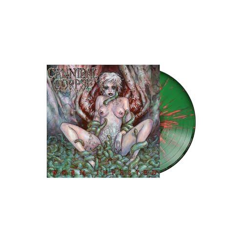 Cannibal Corpse "Worm Infested" vinyl record with green and red splatter.