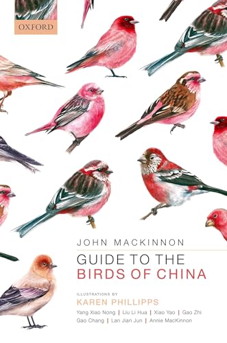 Book cover: "Guide to the Birds of China" with colorful bird illustrations.