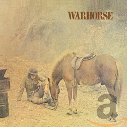 A soldier in uniform sits on the ground next to a saddled horse.