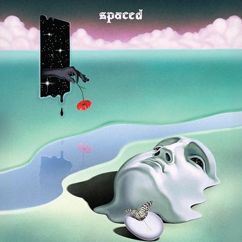Surreal album cover with a hand, flower, face, and butterfly.