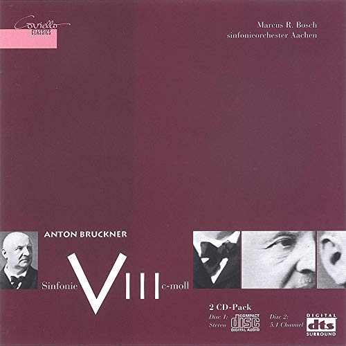 CD cover for Anton Bruckner's Symphony No. 8, featuring portraits and text.