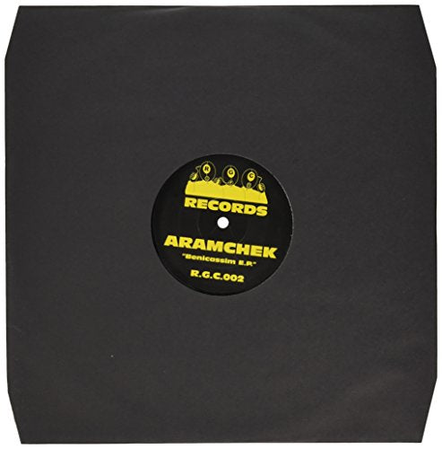 Black vinyl record with yellow and black label featuring "Aramchek" text.