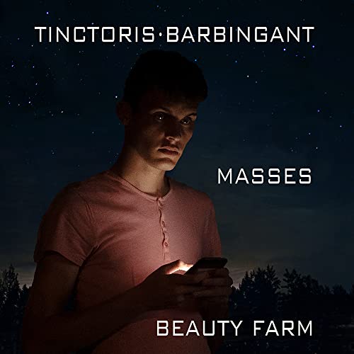 CD cover: young man holding a phone under a starry sky.
