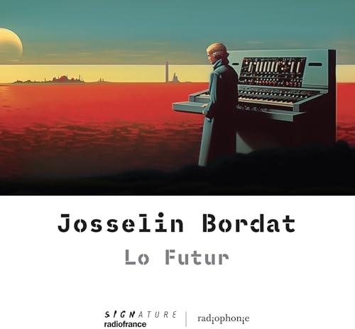 CD cover: man at synthesizer with red and orange landscape.