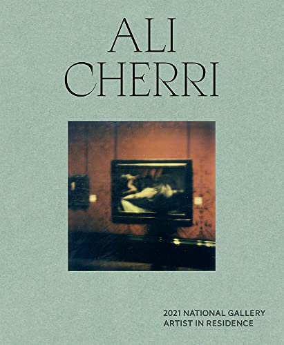 Book cover with text Ali Cherri and a framed painting on a textured green background.