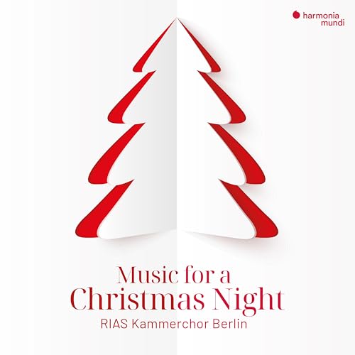 CD cover with a stylized red and white paper-cut Christmas tree.
