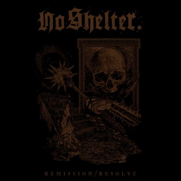 Dark album cover featuring a skull, weapon, and ornate frame.