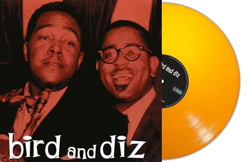 Charlie Parker and Dizzy Gillespie portrait with an orange vinyl record.