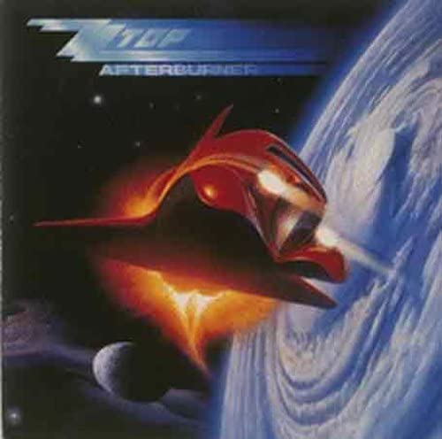 ZZ Top’s “Afterburner” CD cover featuring a red spaceship in space.