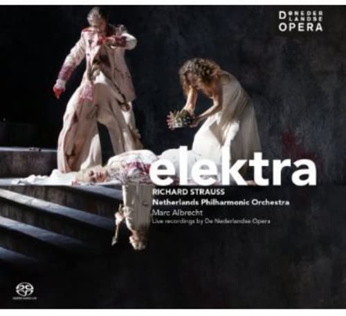 CD cover for Richard Strauss’ “Elektra” opera with figures in white gowns.