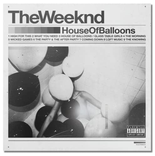 Black and white album cover for The Weeknd's House of Balloons with tracklist.