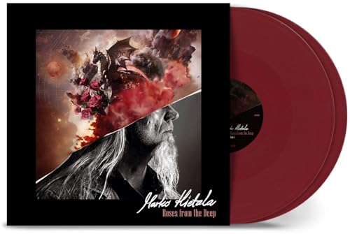 Marko Hietala album cover and red vinyl record, fantasy imagery.