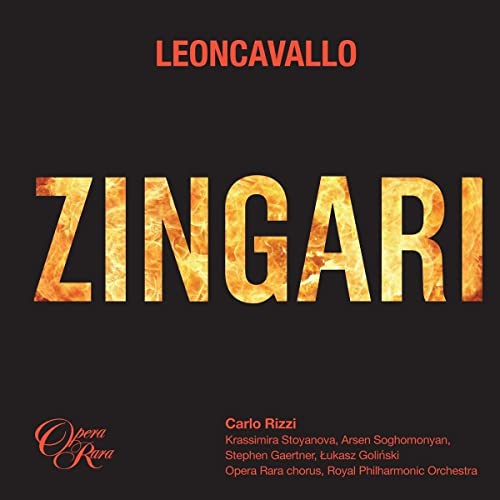 CD cover for Leoncavallo’s “Zingari” with fiery text and orchestra details.