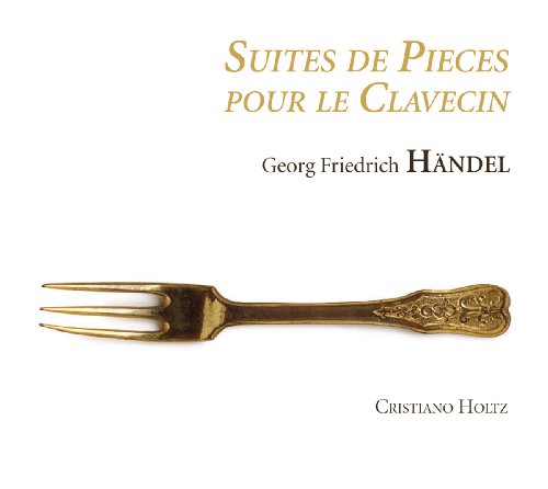CD cover: antique fork on beige background, Handel’s harpsichord suites.
