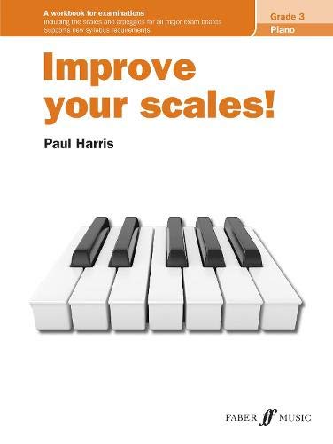 Piano scales workbook for Grade 3, with keyboard image and orange title.