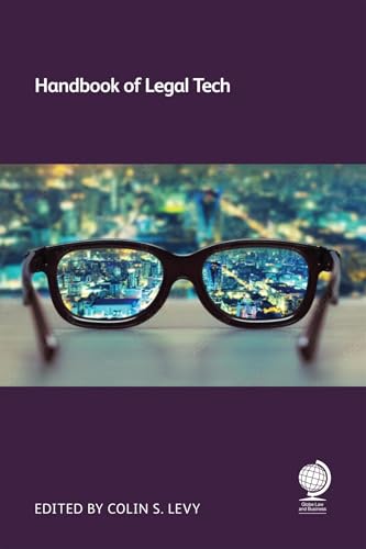 Book cover: “Handbook of Legal Tech” with glasses reflecting a cityscape.