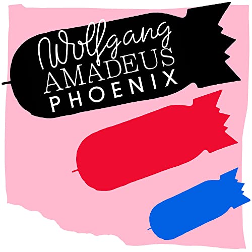 Album cover with text Wolfgang Amadeus Phoenix over black, red, and blue bomb silhouettes.