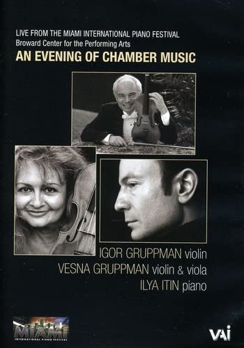 DVD cover featuring musicians with violins, pianist, and event details.