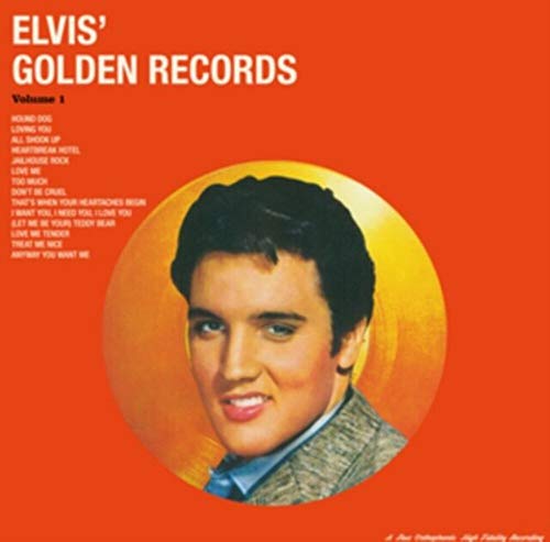 Album cover for Elvis Presley’s “Elvis’ Golden Records” with a portrait.