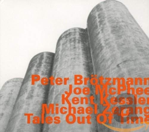 CD cover with abstract, grayscale pipes and orange text listing musicians.