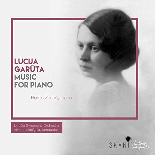 CD cover featuring a portrait of composer Lūcija Garūta in grayscale.