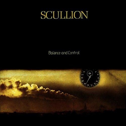 CD cover for Scullion’s “Balance and Control” with clock and clouds.