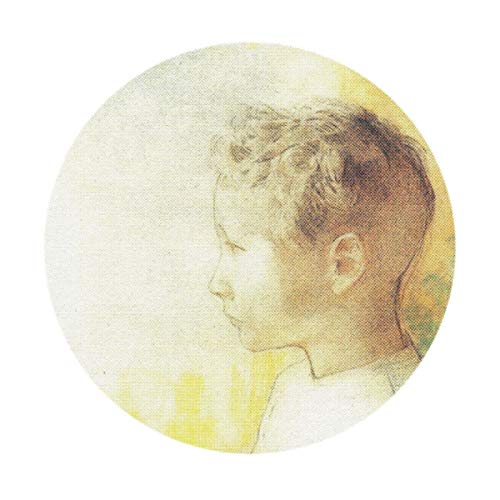 Round CD cover featuring a portrait of a young boy in profile.