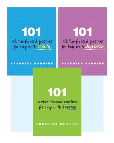 Three books titled "101 solution-focused questions" in blue, purple, and green.